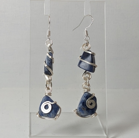 💙SOLD💙Sodalite Crystals Silver Earrings Handmade Crystal Jewelry Unique Cute - Picture 6 of 6